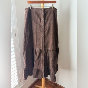 Natural Life Brown Tiered Corduroy Maxi Skirt Cottagecore Button Up Size Large